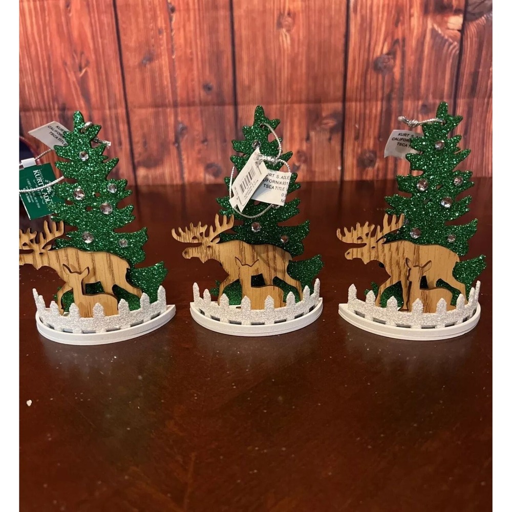 Woodland Moose & Pine Tree Christmas Ornaments Set Of 3 by kurt adler